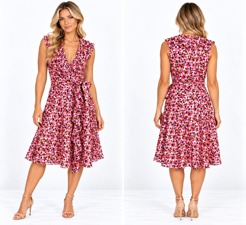 NEW! Kate Spade Aubrey Wrap Dress 8 100% Silk Abstract Print Ruffle Party $438
